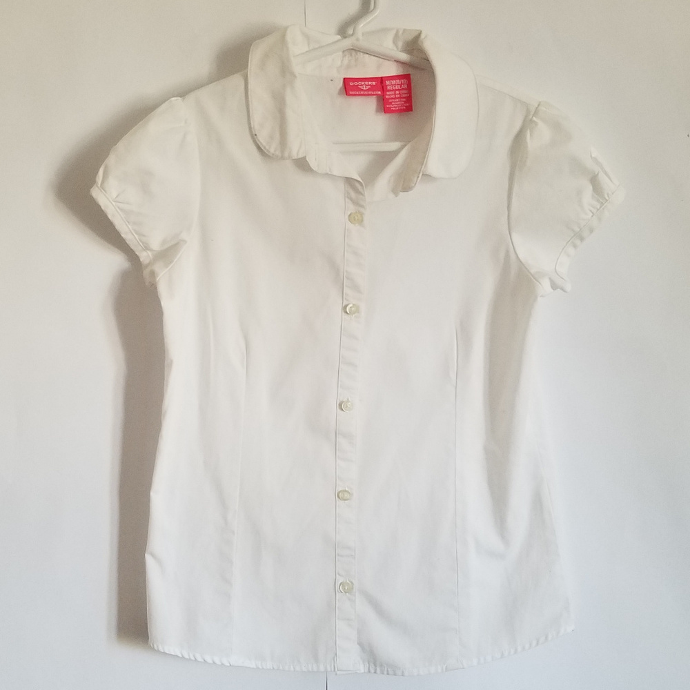Girls white uniform shirt. Medium 8/10 regular